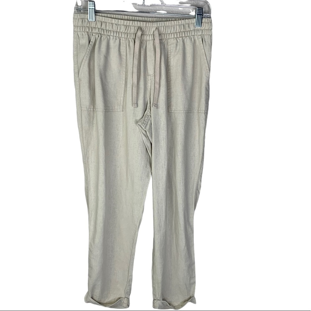 Linen Pants Women Cuffed Hem Elastic Waist With Drawstring Old Navy Size 4